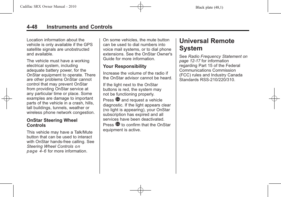 Universal remote system, Universal remote system -48, Drive systems | Cadillac 2010 SRX User Manual | Page 156 / 468