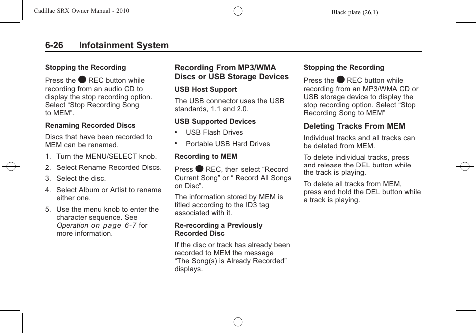 26 infotainment system | Cadillac 2010 SRX User Manual | Page 192 / 468