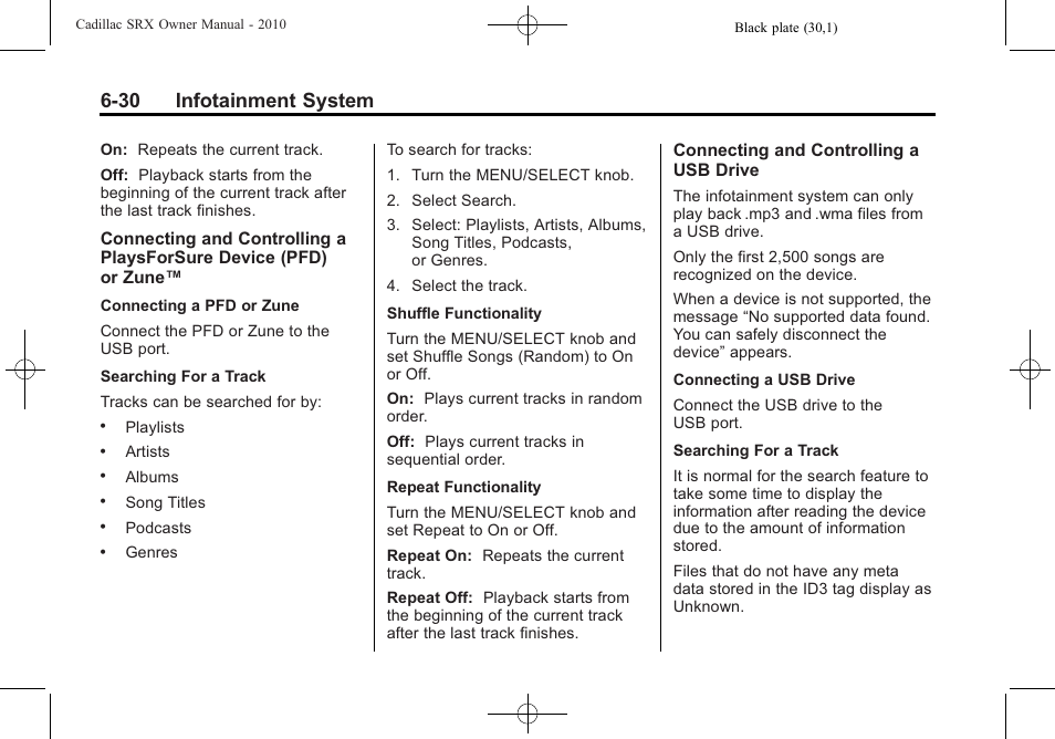 30 infotainment system | Cadillac 2010 SRX User Manual | Page 196 / 468