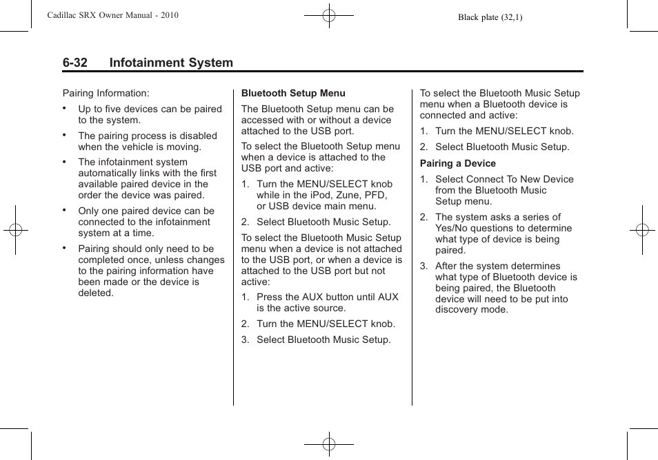 32 infotainment system | Cadillac 2010 SRX User Manual | Page 198 / 468