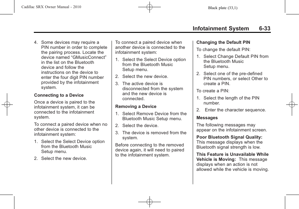 Infotainment system 6-33 | Cadillac 2010 SRX User Manual | Page 199 / 468