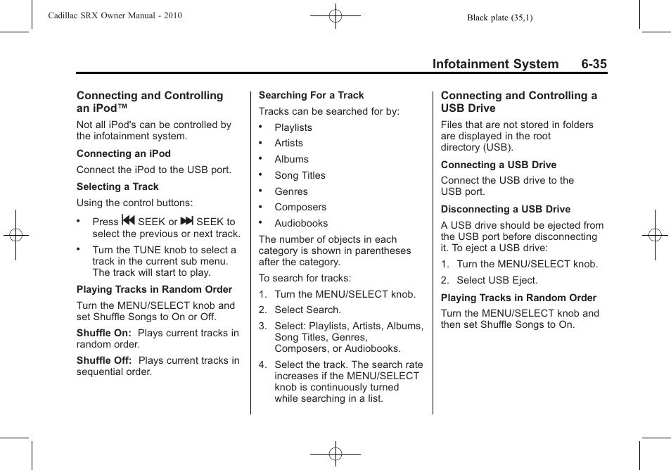 Infotainment system 6-35 | Cadillac 2010 SRX User Manual | Page 201 / 468