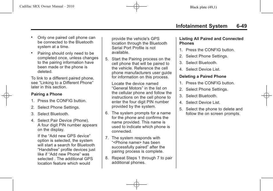 Infotainment system 6-49 | Cadillac 2010 SRX User Manual | Page 215 / 468
