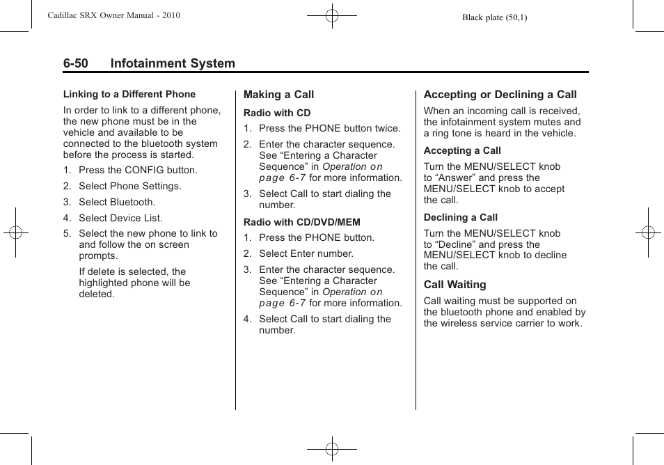 50 infotainment system | Cadillac 2010 SRX User Manual | Page 216 / 468