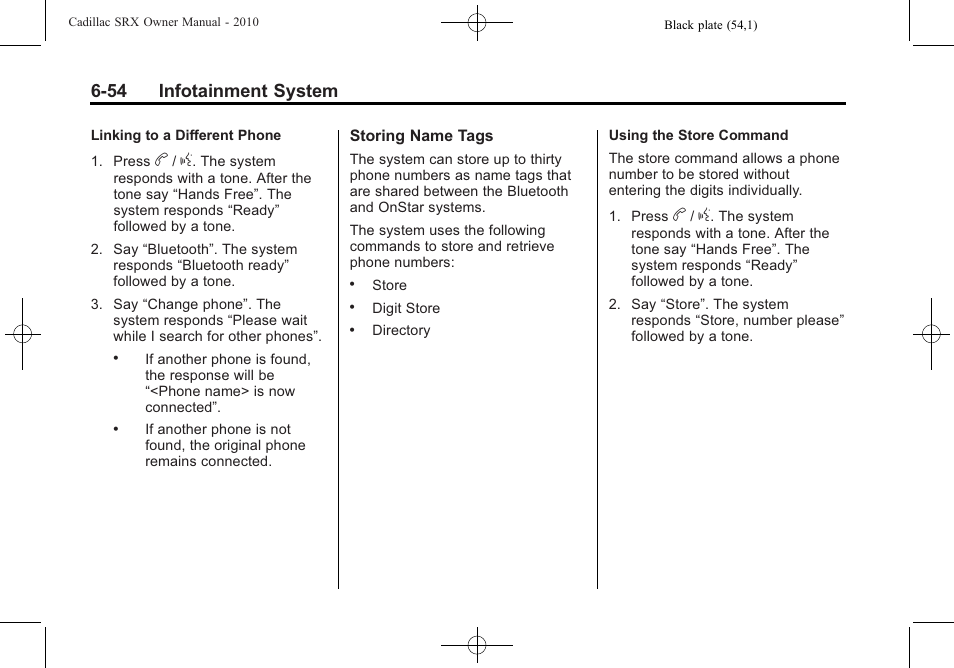 54 infotainment system | Cadillac 2010 SRX User Manual | Page 220 / 468