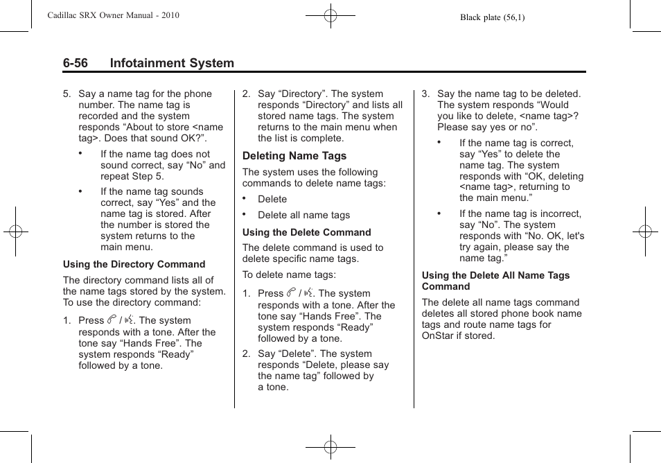 56 infotainment system | Cadillac 2010 SRX User Manual | Page 222 / 468
