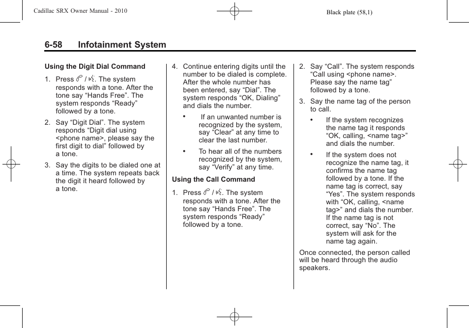 58 infotainment system | Cadillac 2010 SRX User Manual | Page 224 / 468