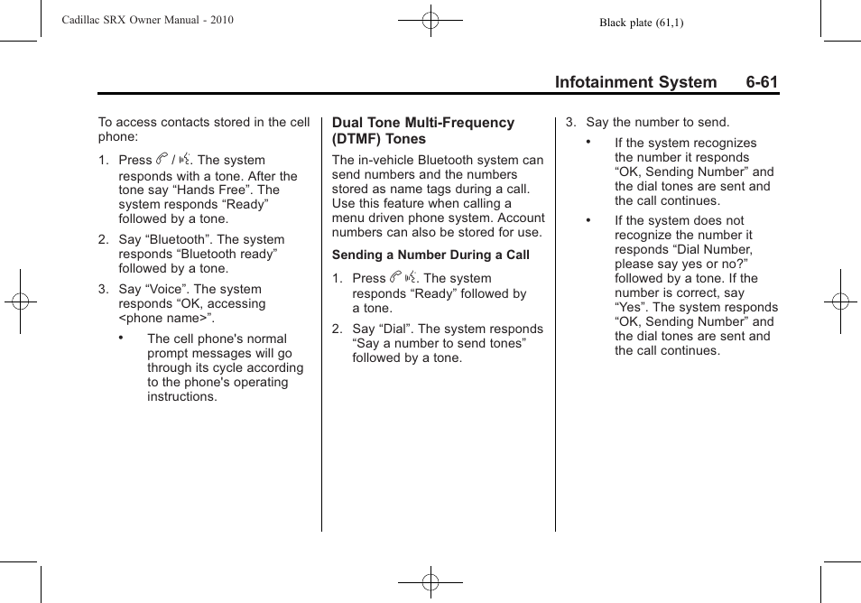 Infotainment system 6-61 | Cadillac 2010 SRX User Manual | Page 227 / 468
