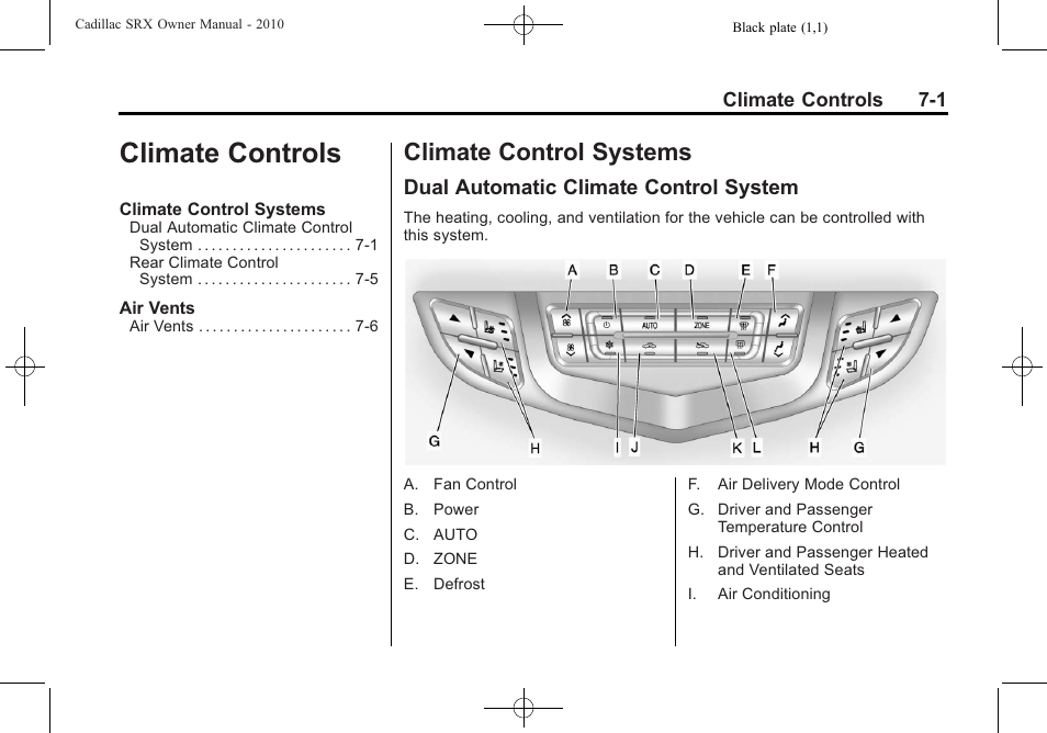 Climate controls, Climate control systems, Dual automatic climate control system | Climate controls -1, Climate control systems -1, Dual automatic climate control | Cadillac 2010 SRX User Manual | Page 239 / 468
