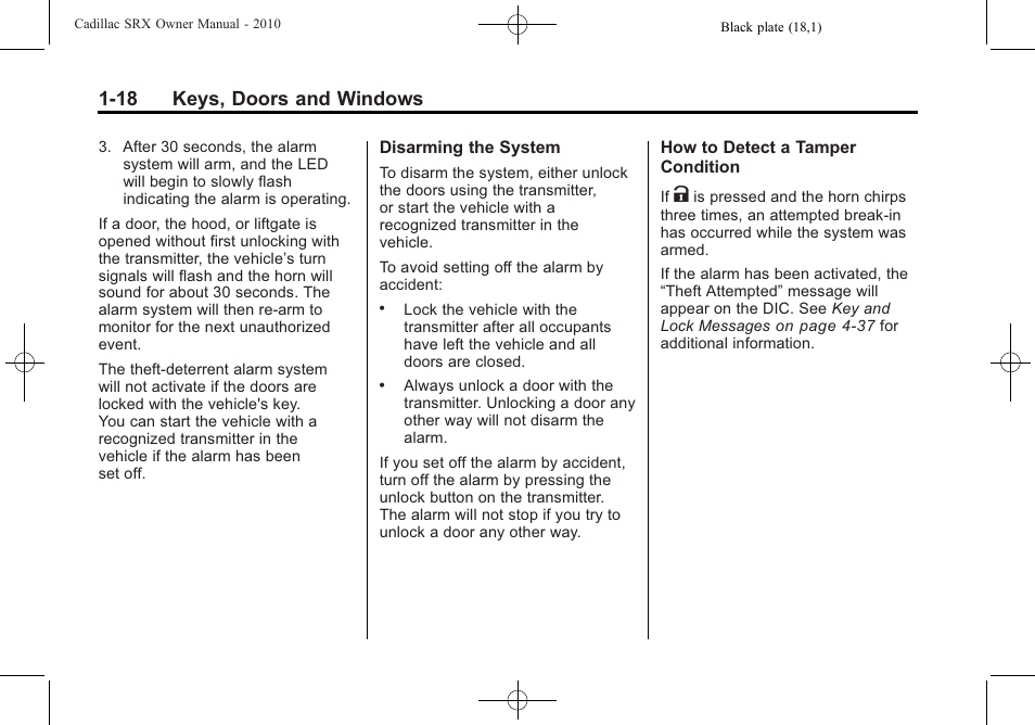 18 keys, doors and windows | Cadillac 2010 SRX User Manual | Page 24 / 468