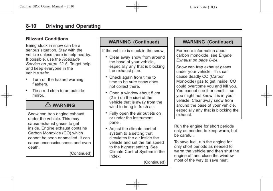 10 driving and operating | Cadillac 2010 SRX User Manual | Page 254 / 468