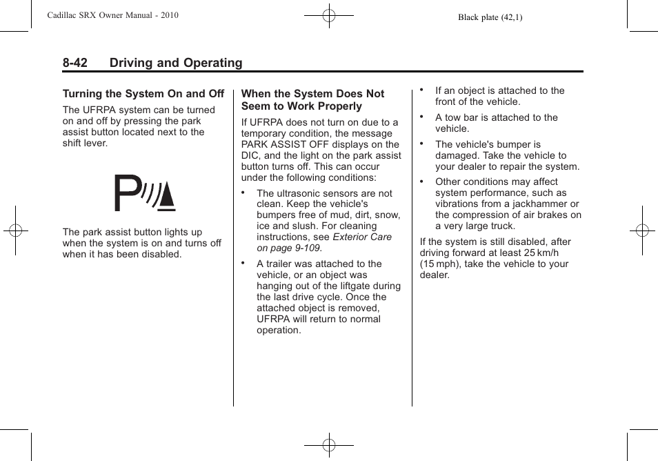 42 driving and operating | Cadillac 2010 SRX User Manual | Page 286 / 468
