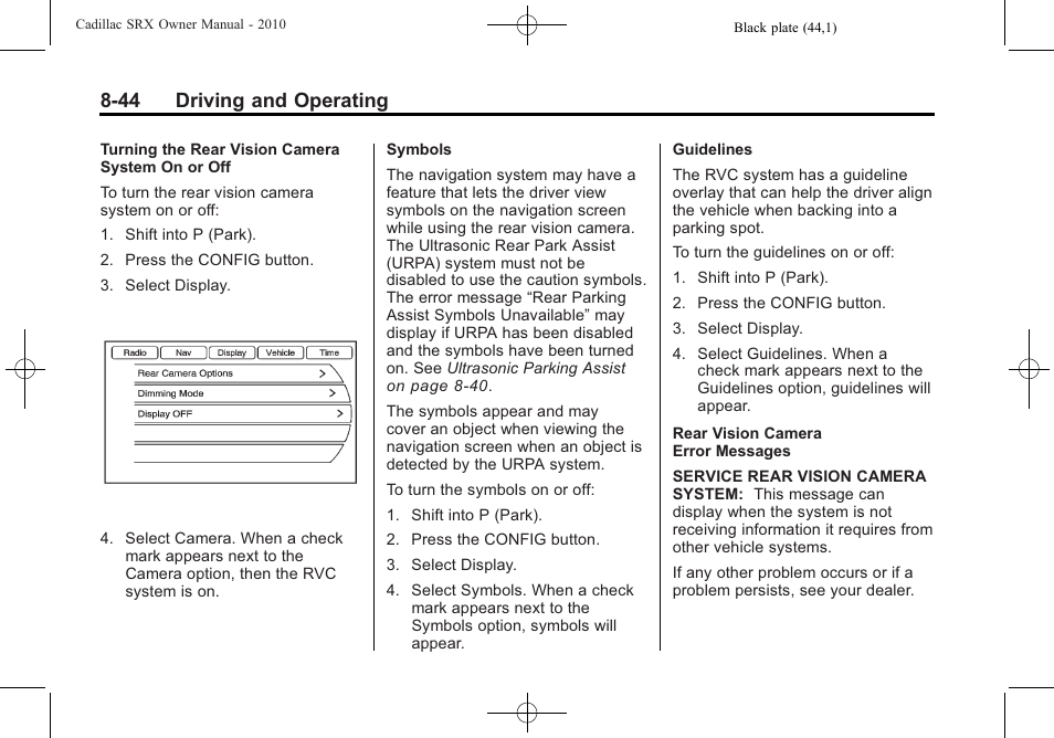 44 driving and operating | Cadillac 2010 SRX User Manual | Page 288 / 468