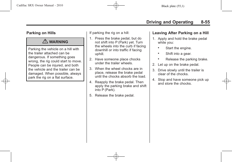 Driving and operating 8-55 | Cadillac 2010 SRX User Manual | Page 299 / 468