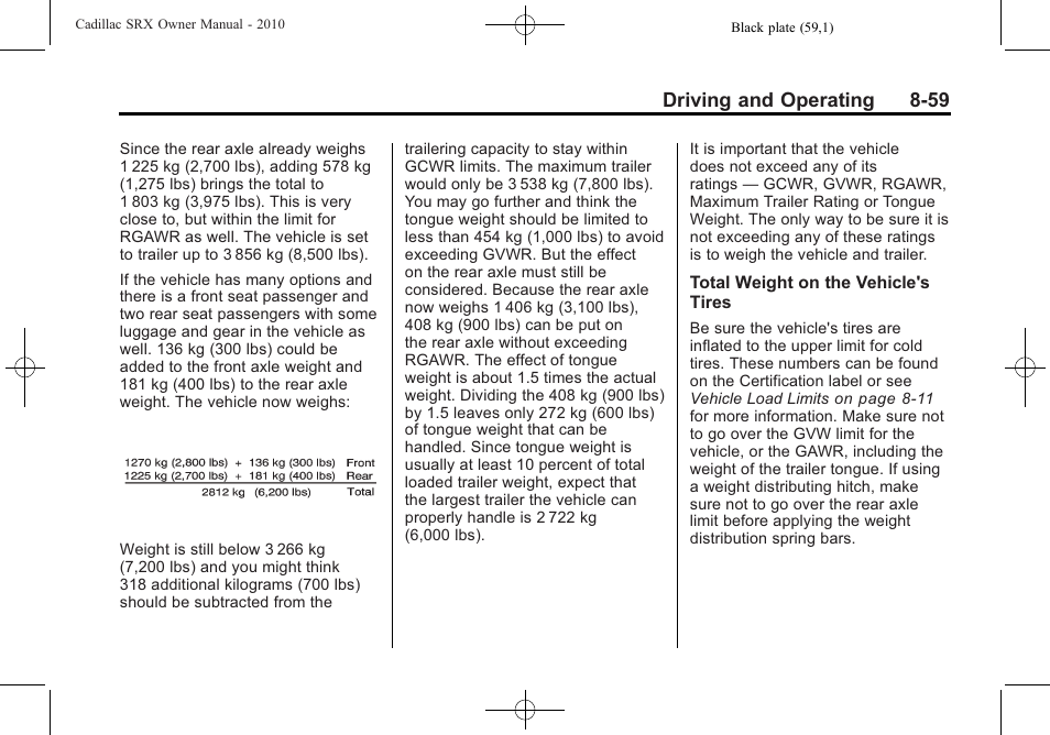 Driving and operating 8-59 | Cadillac 2010 SRX User Manual | Page 303 / 468