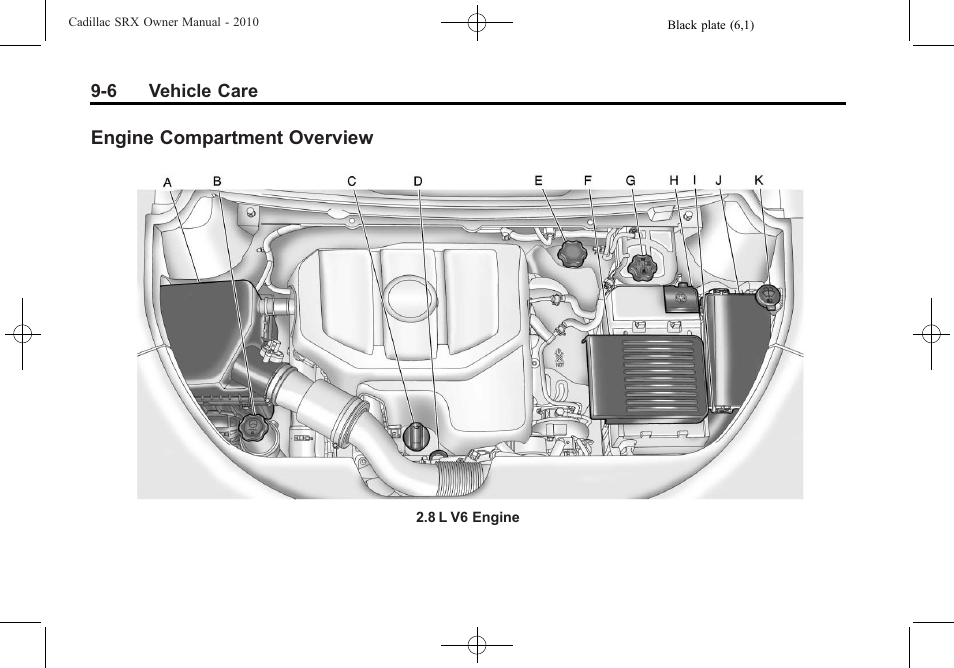 Engine compartment overview, Engine compartment, Overview -6 | Cadillac 2010 SRX User Manual | Page 312 / 468