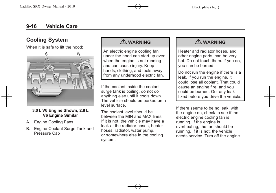 Cooling system, Cooling system -16 | Cadillac 2010 SRX User Manual | Page 322 / 468