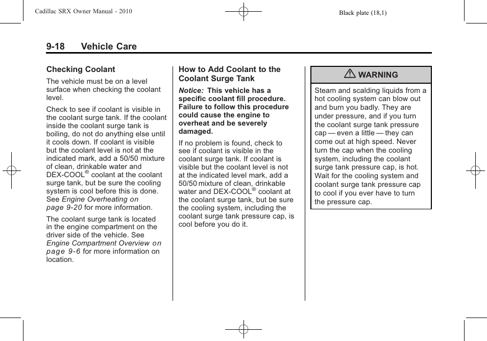 18 vehicle care | Cadillac 2010 SRX User Manual | Page 324 / 468