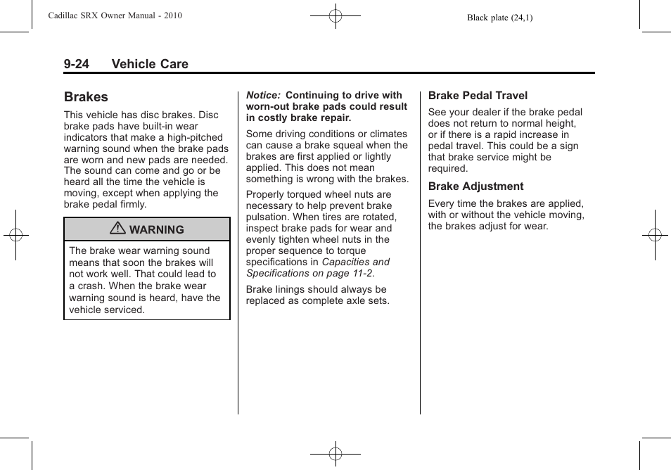 Brakes, Brakes -24, Engine | Cadillac 2010 SRX User Manual | Page 330 / 468