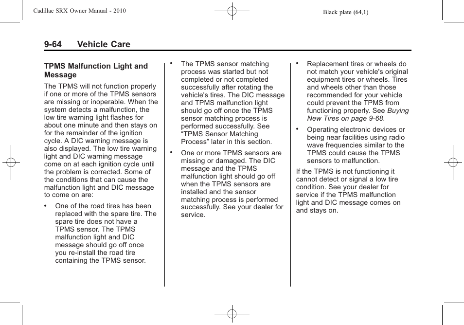 64 vehicle care | Cadillac 2010 SRX User Manual | Page 370 / 468