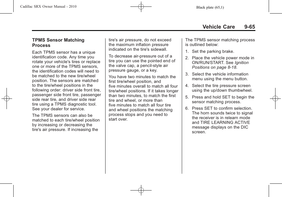 Vehicle care 9-65 | Cadillac 2010 SRX User Manual | Page 371 / 468