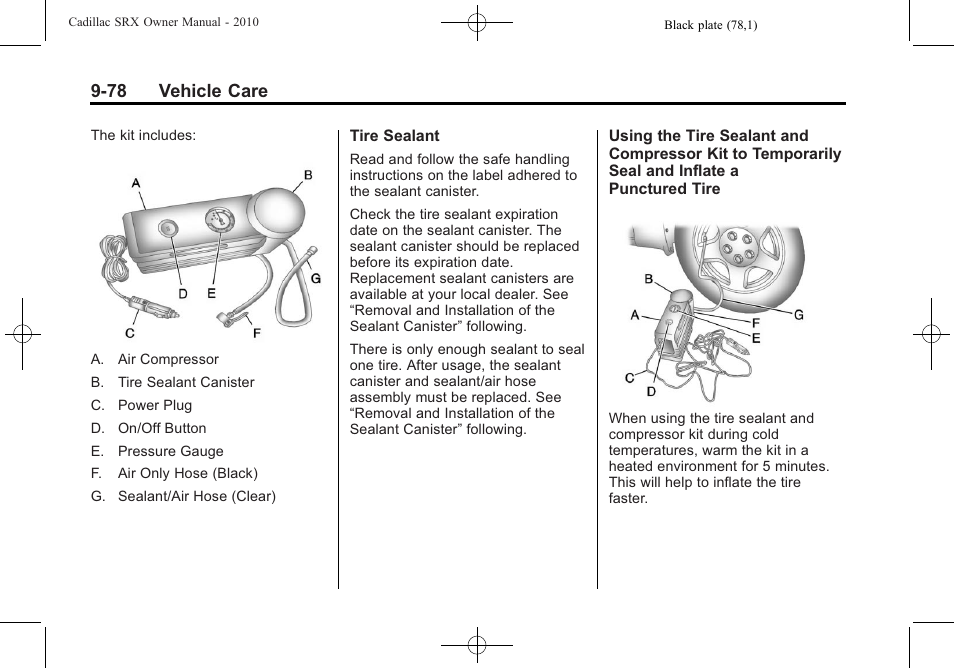 78 vehicle care | Cadillac 2010 SRX User Manual | Page 384 / 468