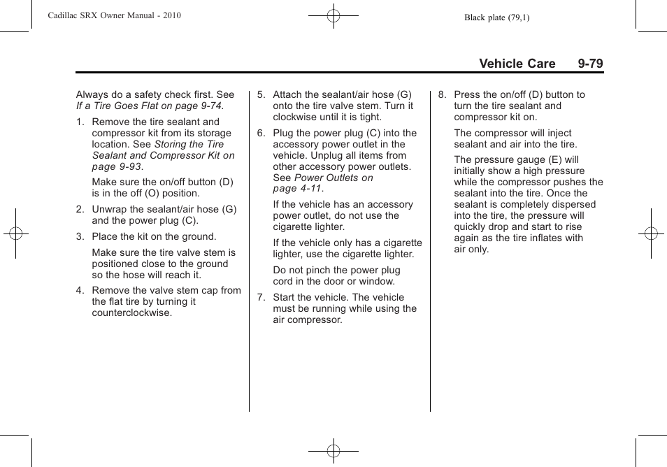 Vehicle care 9-79 | Cadillac 2010 SRX User Manual | Page 385 / 468