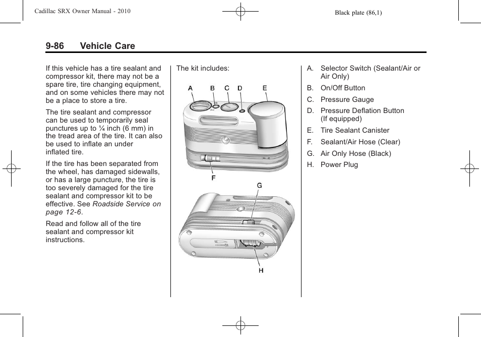 86 vehicle care | Cadillac 2010 SRX User Manual | Page 392 / 468