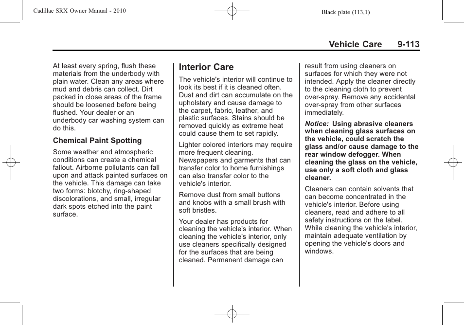 Interior care, Interior care -113 | Cadillac 2010 SRX User Manual | Page 419 / 468