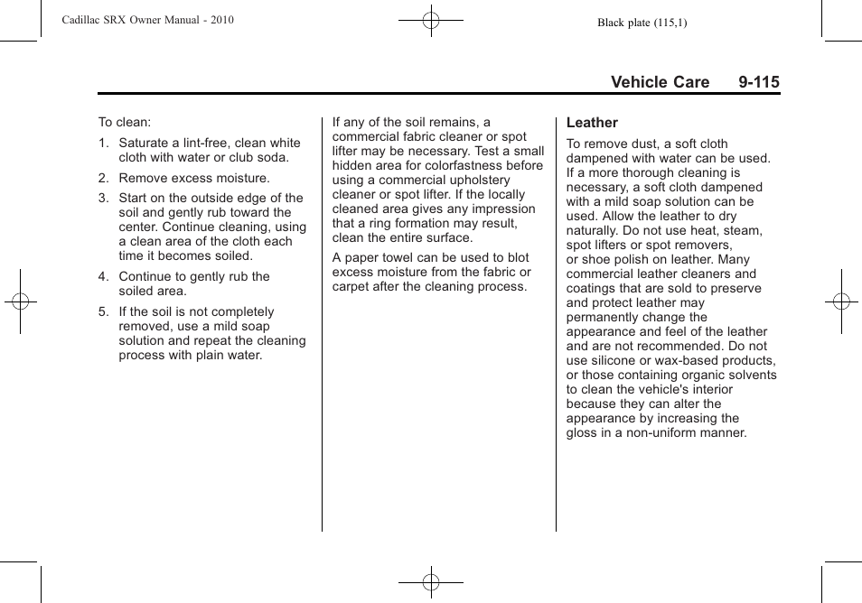 Vehicle care 9-115 | Cadillac 2010 SRX User Manual | Page 421 / 468