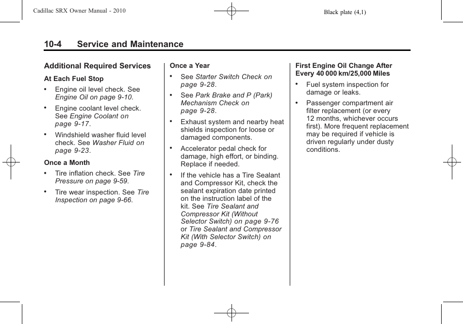 4 service and maintenance | Cadillac 2010 SRX User Manual | Page 426 / 468