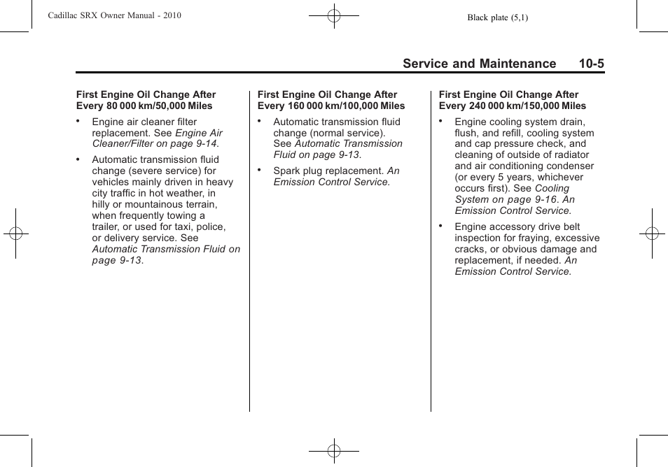 Service and maintenance 10-5 | Cadillac 2010 SRX User Manual | Page 427 / 468