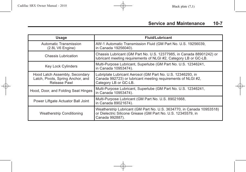 Service and maintenance 10-7 | Cadillac 2010 SRX User Manual | Page 429 / 468