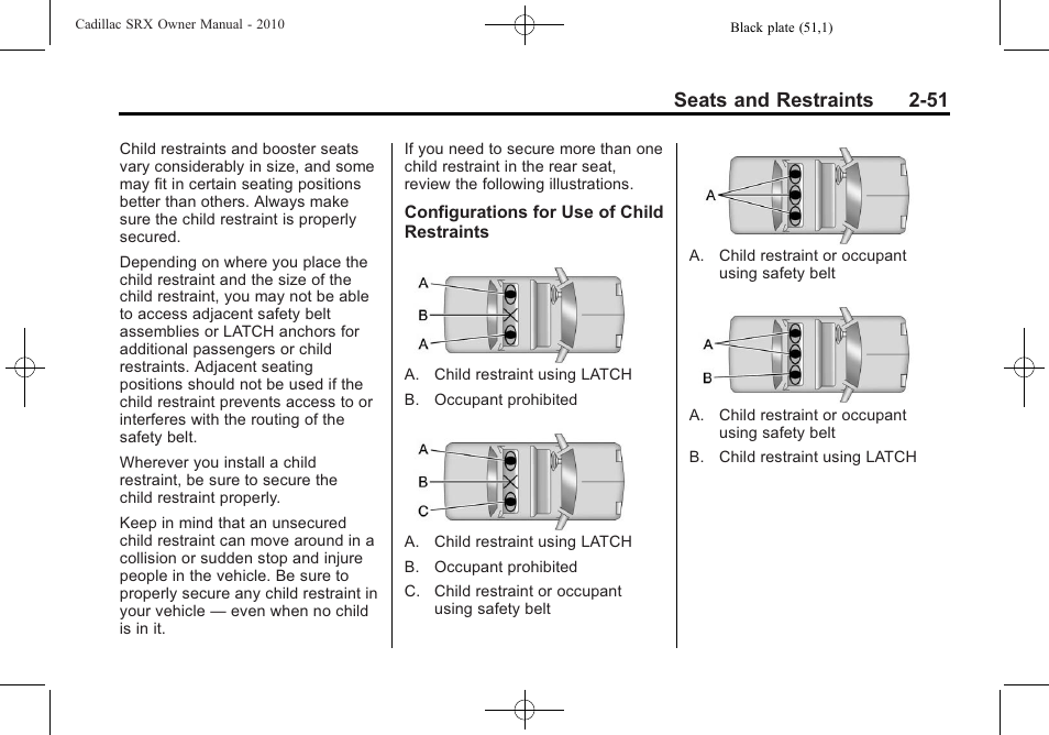 Seats and restraints 2-51 | Cadillac 2010 SRX User Manual | Page 85 / 468