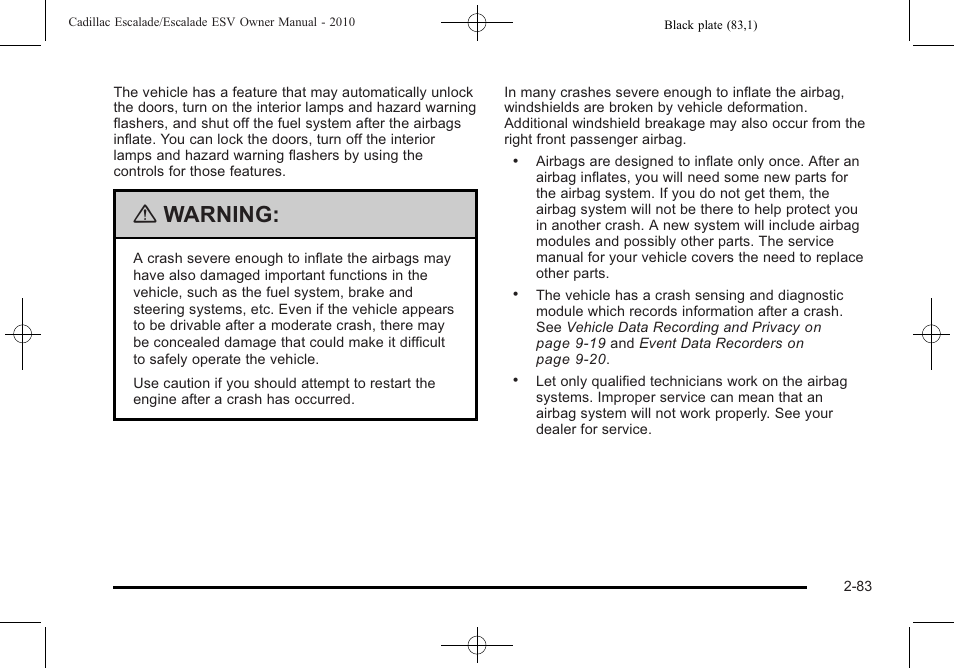 Warning | Cadillac 2010 Escalade User Manual | Page 115 / 620