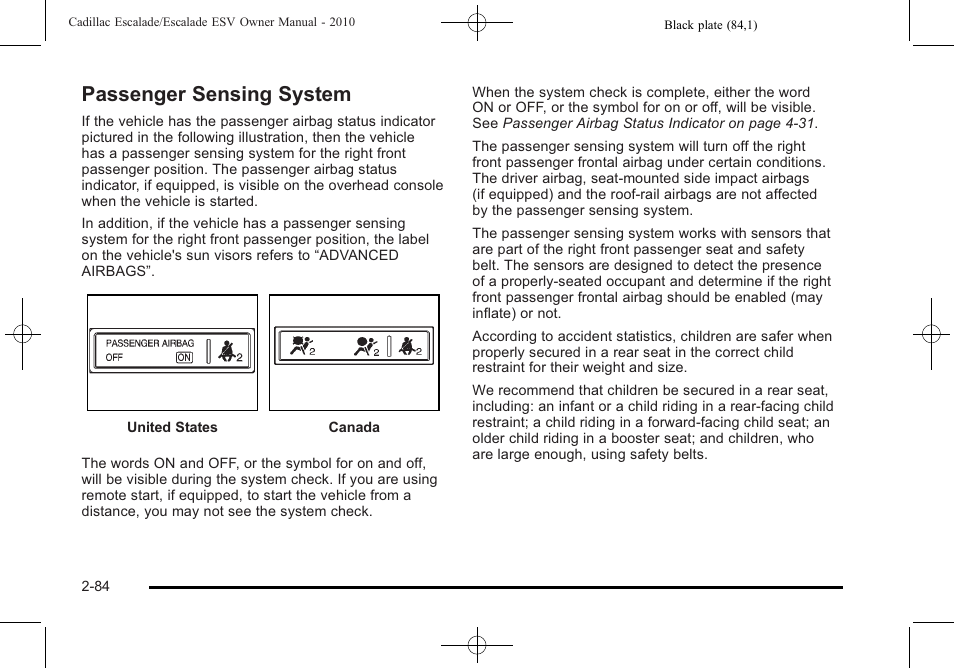 Passenger sensing system, Passenger sensing system -84 | Cadillac 2010 Escalade User Manual | Page 116 / 620