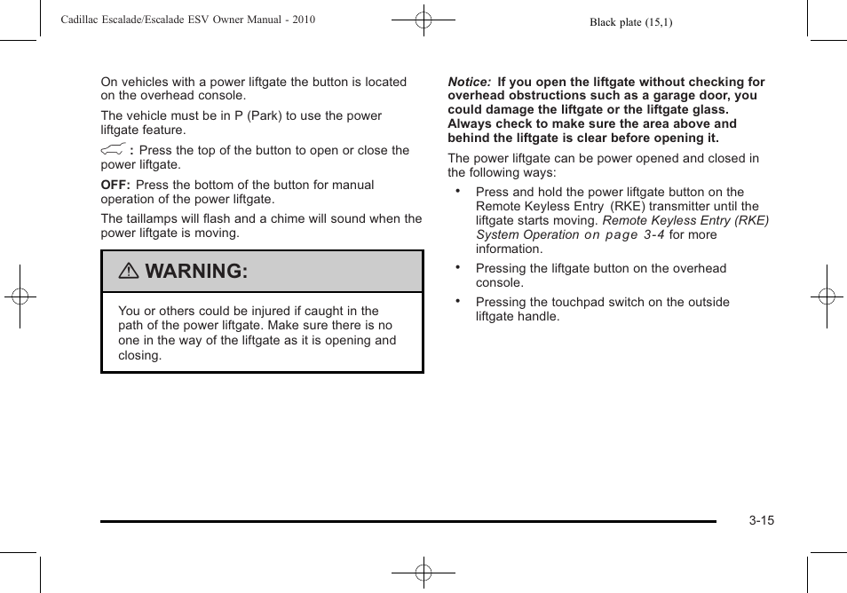 Warning | Cadillac 2010 Escalade User Manual | Page 139 / 620