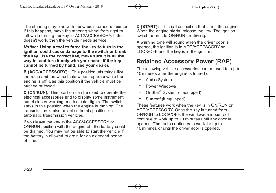 Retained accessory power (rap), Retained accessory power (rap) -28 | Cadillac 2010 Escalade User Manual | Page 152 / 620