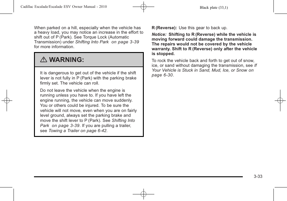 Warning | Cadillac 2010 Escalade User Manual | Page 157 / 620