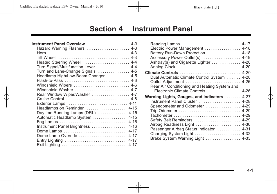 Instrument panel | Cadillac 2010 Escalade User Manual | Page 193 / 620