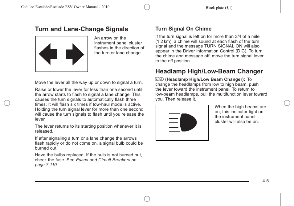 Turn and lane-change signals, Headlamp high/low-beam changer | Cadillac 2010 Escalade User Manual | Page 197 / 620
