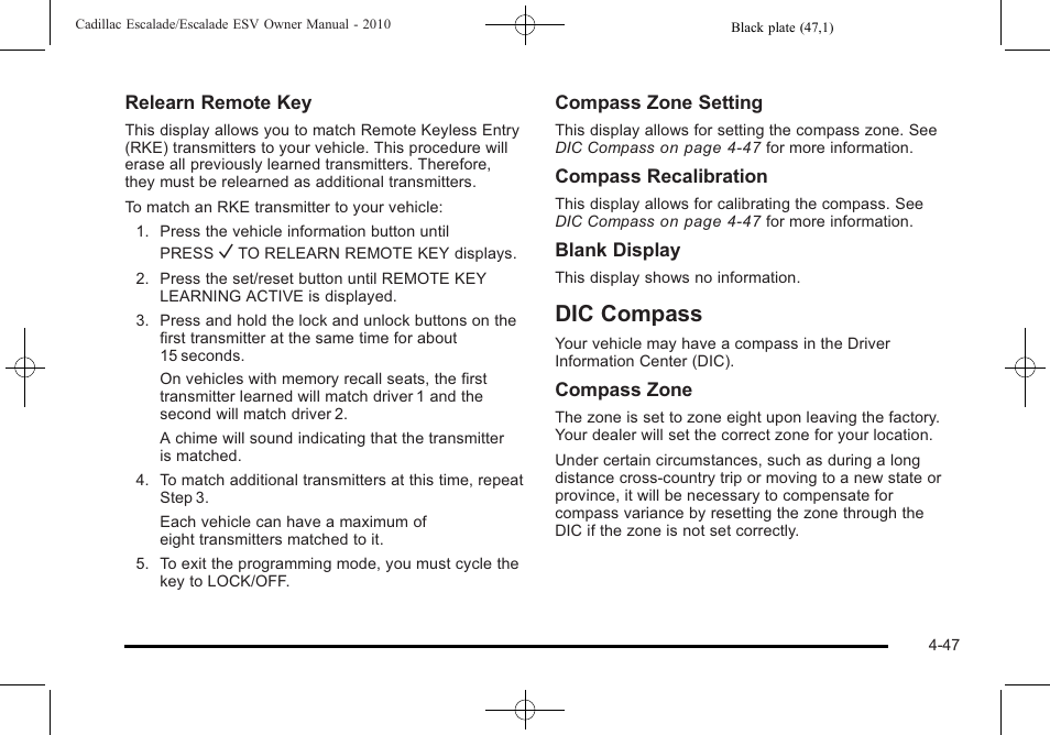 Dic compass, Dic compass -47 | Cadillac 2010 Escalade User Manual | Page 239 / 620