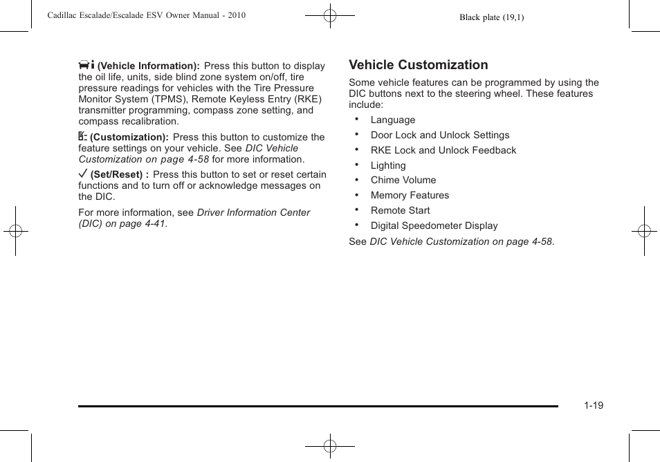 Vehicle customization | Cadillac 2010 Escalade User Manual | Page 25 / 620