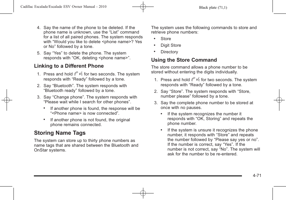 Storing name tags | Cadillac 2010 Escalade User Manual | Page 263 / 620