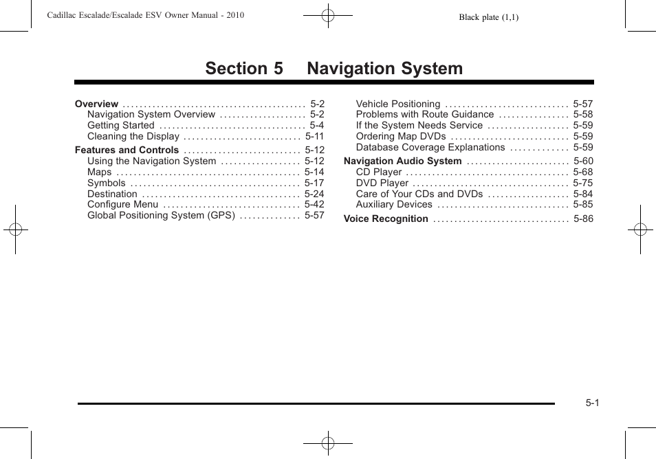 Navigation system, Navigation system -1 | Cadillac 2010 Escalade User Manual | Page 303 / 620