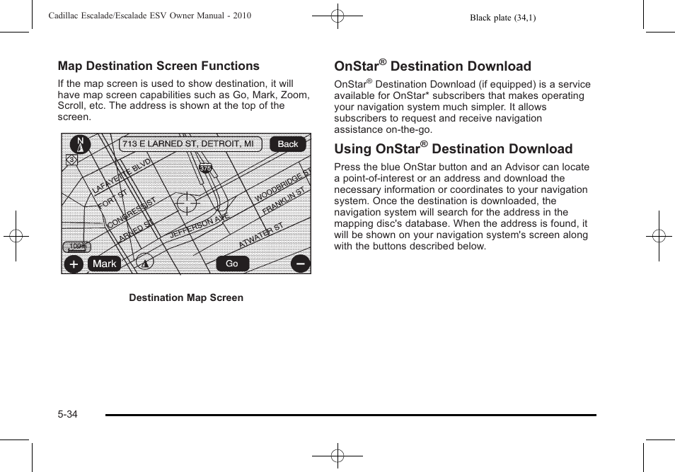 Onstar, Destination download, Using onstar | Cadillac 2010 Escalade User Manual | Page 336 / 620