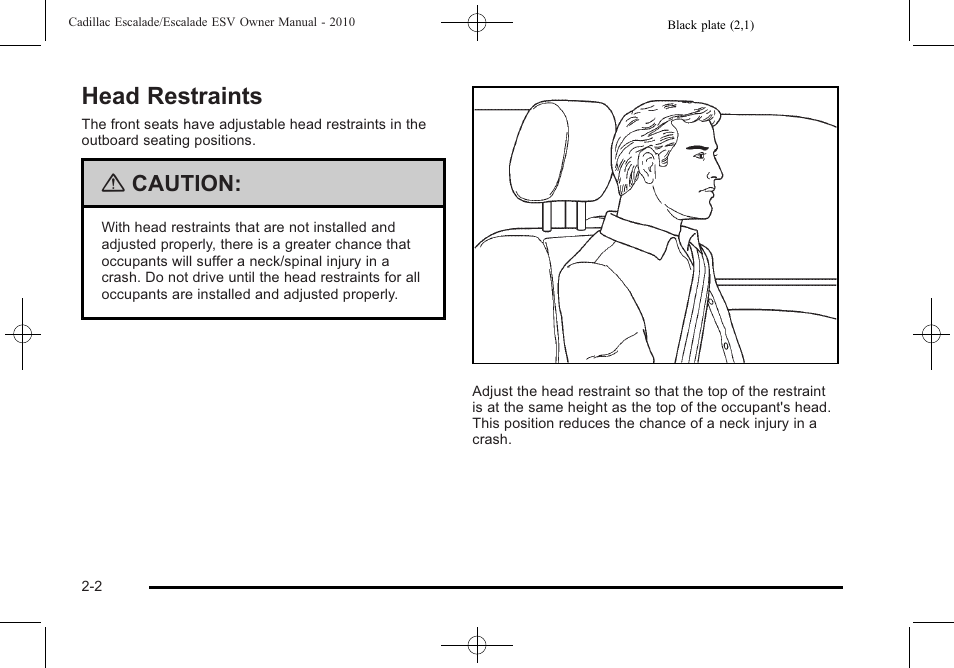 Head restraints, Head restraints -2, Caution | Cadillac 2010 Escalade User Manual | Page 34 / 620