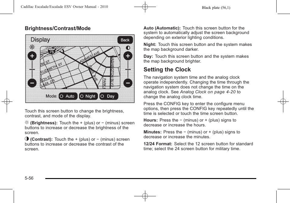 Setting the clock | Cadillac 2010 Escalade User Manual | Page 358 / 620