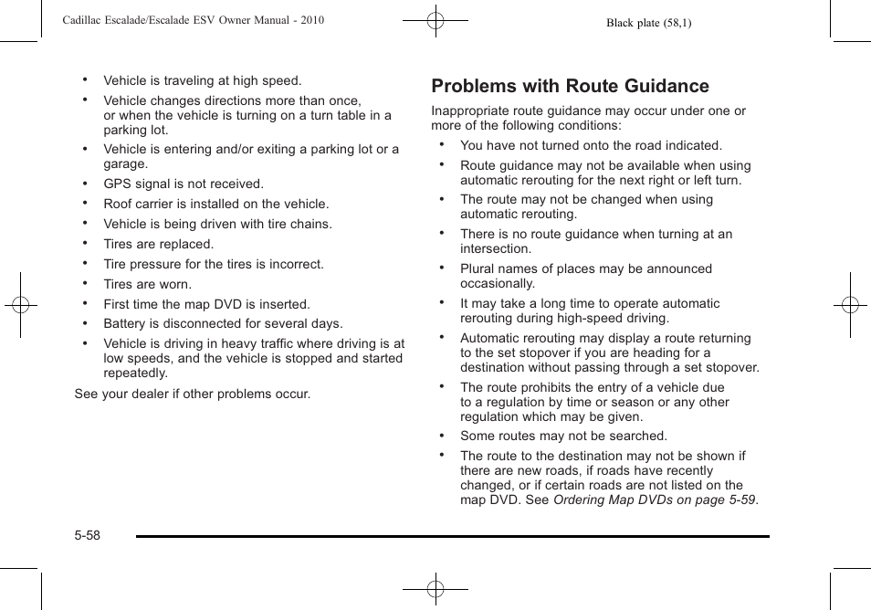 Problems with route guidance, Problems with route guidance -58 | Cadillac 2010 Escalade User Manual | Page 360 / 620