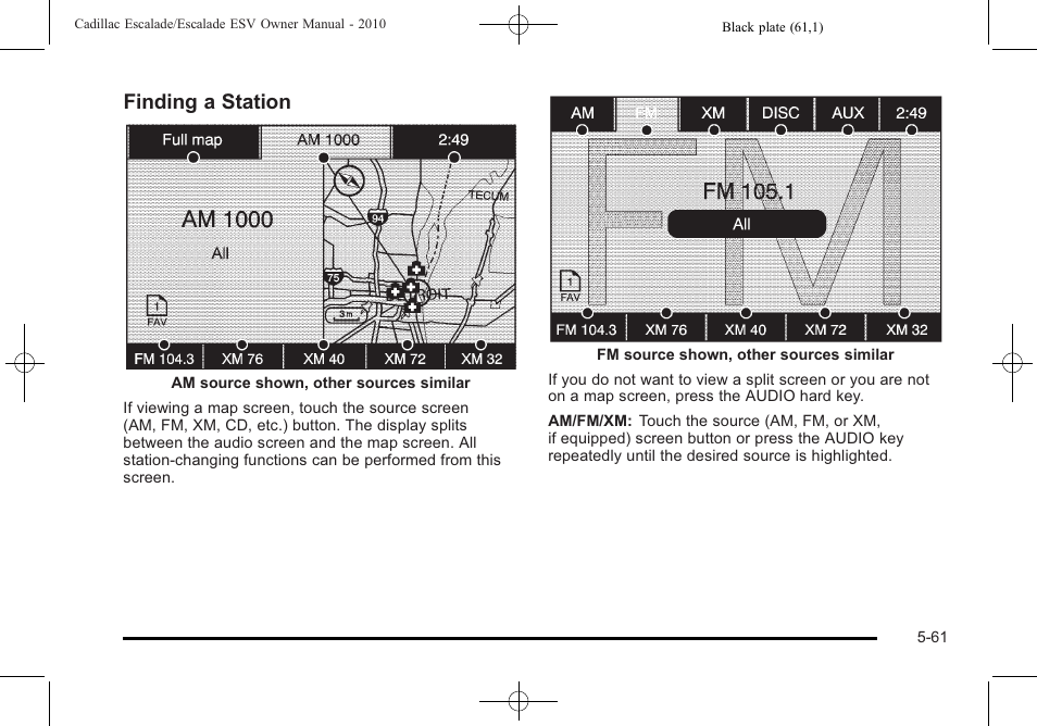 Finding a station | Cadillac 2010 Escalade User Manual | Page 363 / 620